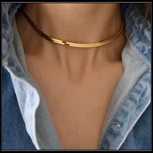 New 14k gold 5mm herringbone snake chain choker omega necklace